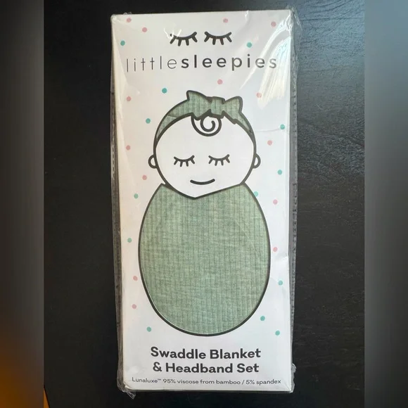 Little Sleepies Heather Sage Swaddle & Headband/Bow Set - Picture 1 of 2